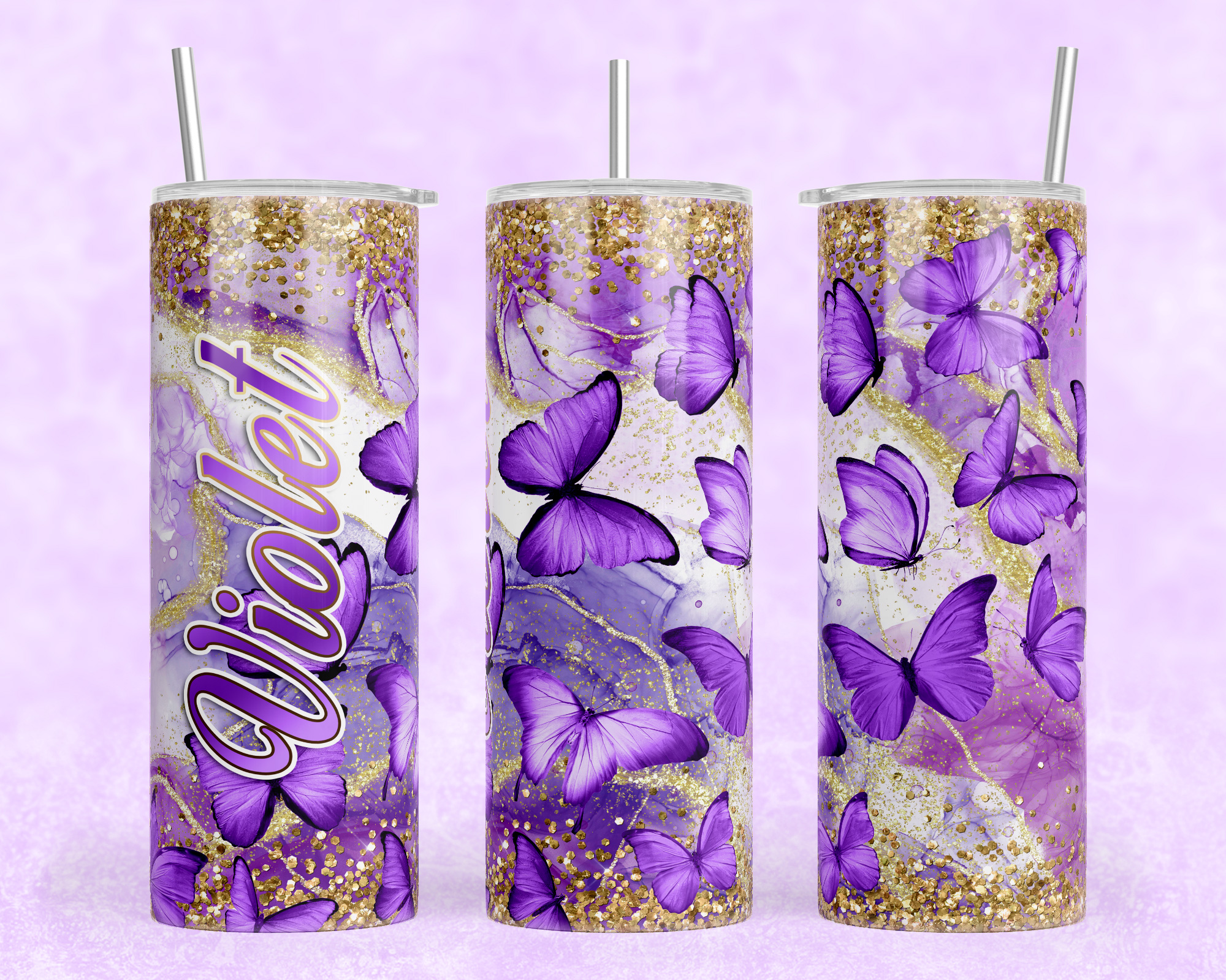 Butterfly Tumbler/necklace set Purple – Island Charm